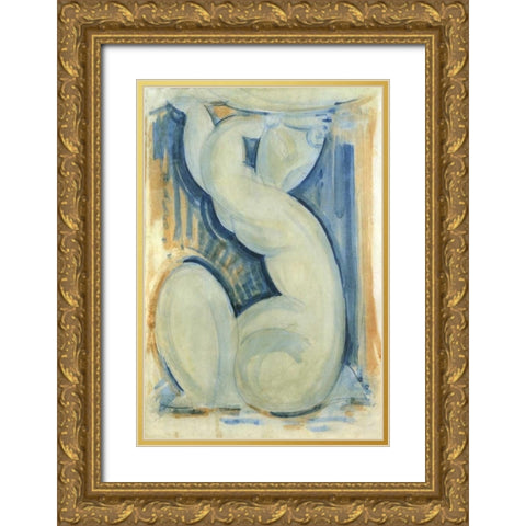 Caryatid 1 Gold Ornate Wood Framed Art Print with Double Matting by Modigliani, Amedeo