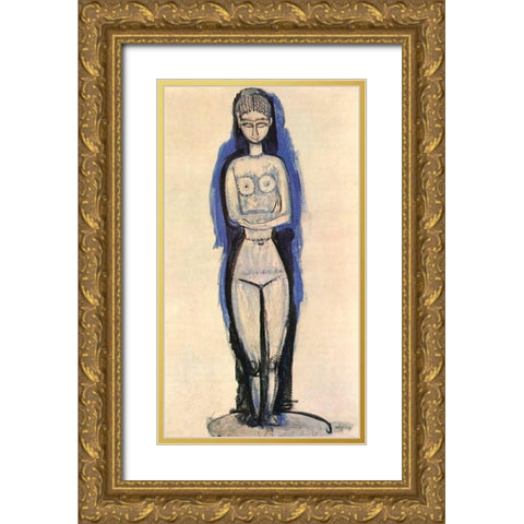 Caryatid 3 Gold Ornate Wood Framed Art Print with Double Matting by Modigliani, Amedeo