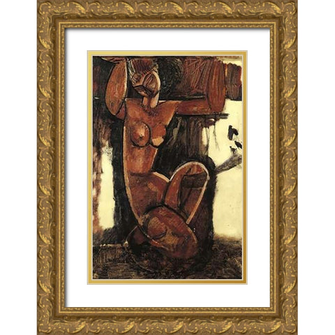 Caryatid 6 Gold Ornate Wood Framed Art Print with Double Matting by Modigliani, Amedeo