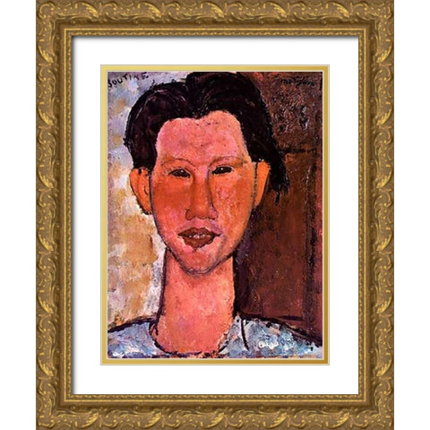 Chaim Soutine Gold Ornate Wood Framed Art Print with Double Matting by Modigliani, Amedeo