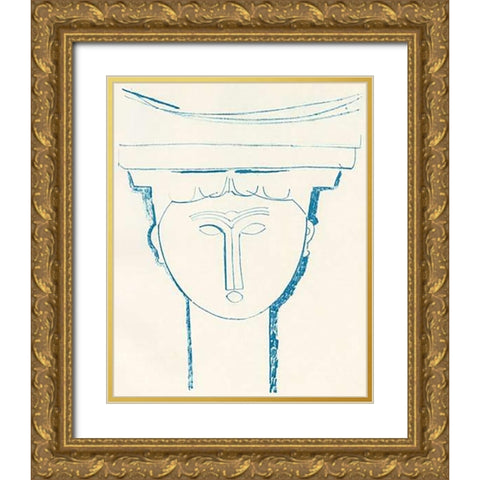 Head Of Caryatid 1909 Gold Ornate Wood Framed Art Print with Double Matting by Modigliani, Amedeo