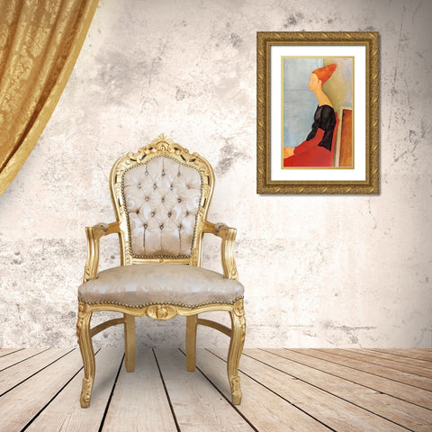 Hebuterne X Gold Ornate Wood Framed Art Print with Double Matting by Modigliani, Amedeo