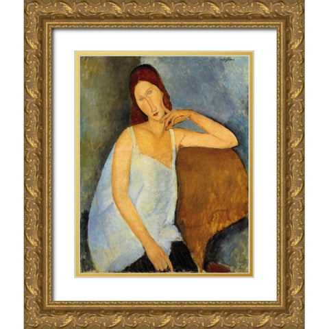 Jeanne Hebuterne 1 Gold Ornate Wood Framed Art Print with Double Matting by Modigliani, Amedeo
