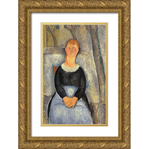 La Belle Epiciere 1 Gold Ornate Wood Framed Art Print with Double Matting by Modigliani, Amedeo