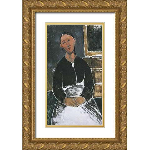 La Fantesca Gold Ornate Wood Framed Art Print with Double Matting by Modigliani, Amedeo