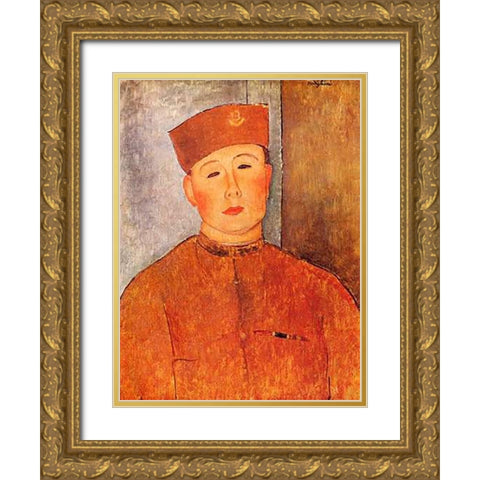 Le Zouave Gold Ornate Wood Framed Art Print with Double Matting by Modigliani, Amedeo