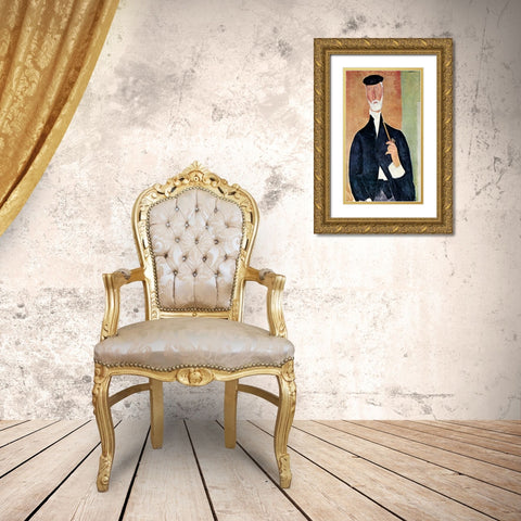Man With Pipe Gold Ornate Wood Framed Art Print with Double Matting by Modigliani, Amedeo