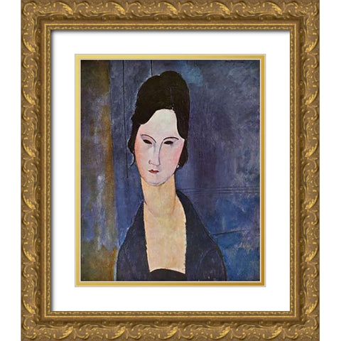 Portrait Of A Woman Gold Ornate Wood Framed Art Print with Double Matting by Modigliani, Amedeo