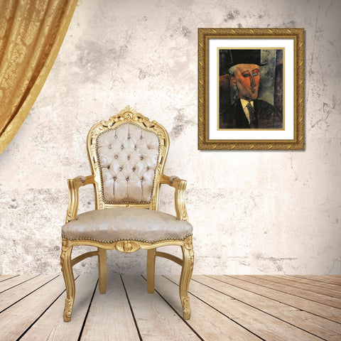 Portrait Of Max Jacob Gold Ornate Wood Framed Art Print with Double Matting by Modigliani, Amedeo