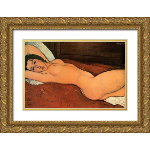 Reclining Nude Gold Ornate Wood Framed Art Print with Double Matting by Modigliani, Amedeo