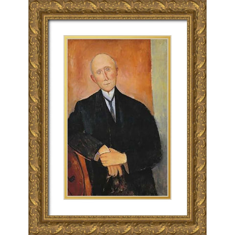 Seated Man With Orange Background Gold Ornate Wood Framed Art Print with Double Matting by Modigliani, Amedeo