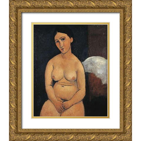 Seated Nude 1 Gold Ornate Wood Framed Art Print with Double Matting by Modigliani, Amedeo