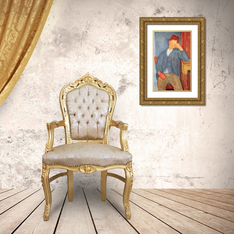 The Young Apprentice Gold Ornate Wood Framed Art Print with Double Matting by Modigliani, Amedeo