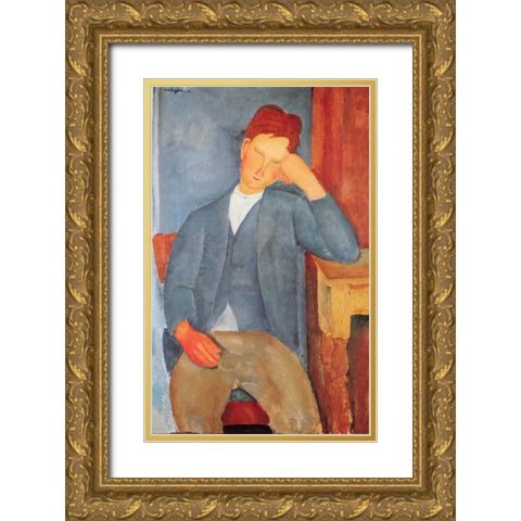 The Young Apprentice Gold Ornate Wood Framed Art Print with Double Matting by Modigliani, Amedeo