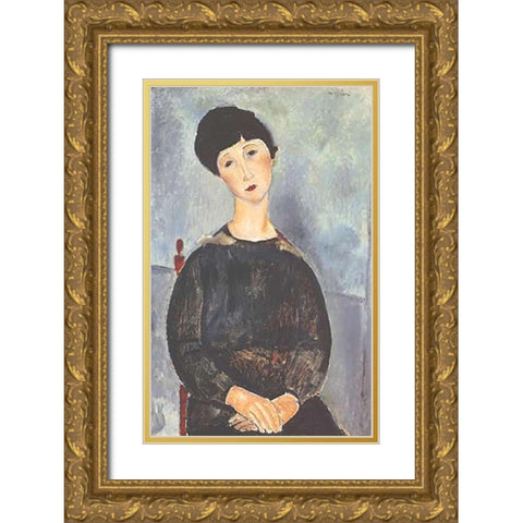 Young Seated Girl With Brown Hair Gold Ornate Wood Framed Art Print with Double Matting by Modigliani, Amedeo