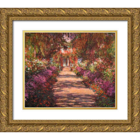 A Lane In Monets Garden Giverny II Gold Ornate Wood Framed Art Print with Double Matting by Monet, Claude