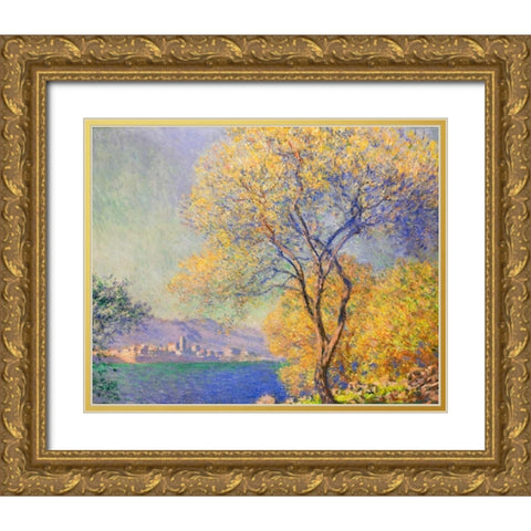 Antibes 1888 Gold Ornate Wood Framed Art Print with Double Matting by Monet, Claude