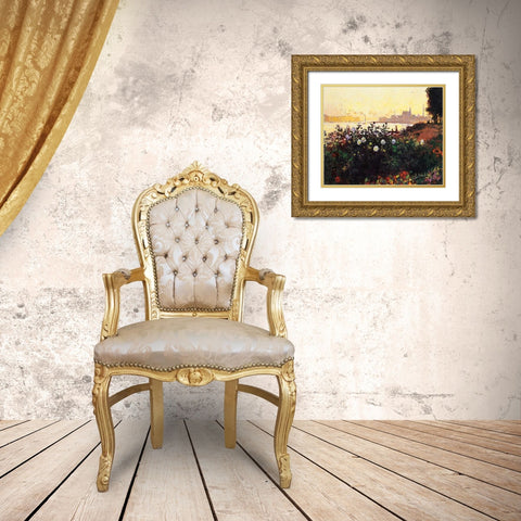 Argenteuil The Bank In Flower Gold Ornate Wood Framed Art Print with Double Matting by Monet, Claude