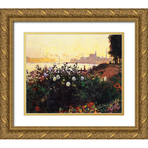 Argenteuil The Bank In Flower Gold Ornate Wood Framed Art Print with Double Matting by Monet, Claude