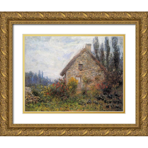 Cottage 1879 Gold Ornate Wood Framed Art Print with Double Matting by Monet, Claude