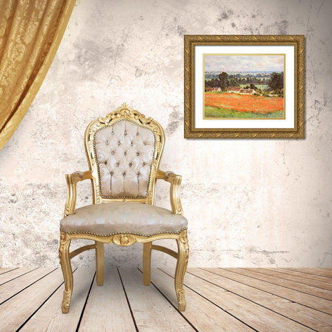 Field Of Poppies Giverny Gold Ornate Wood Framed Art Print with Double Matting by Monet, Claude