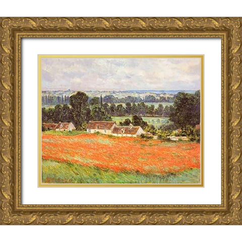 Field Of Poppies Giverny Gold Ornate Wood Framed Art Print with Double Matting by Monet, Claude