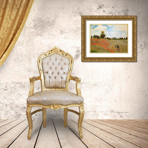 Field Of Poppies - Les Coquelicots 1873 Gold Ornate Wood Framed Art Print with Double Matting by Monet, Claude