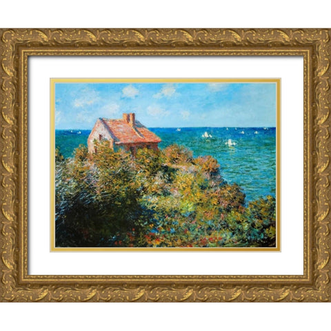 Fishermans Cottage Gold Ornate Wood Framed Art Print with Double Matting by Monet, Claude