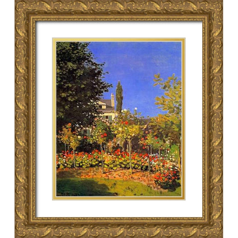 Flowering Garden 1866 Gold Ornate Wood Framed Art Print with Double Matting by Monet, Claude