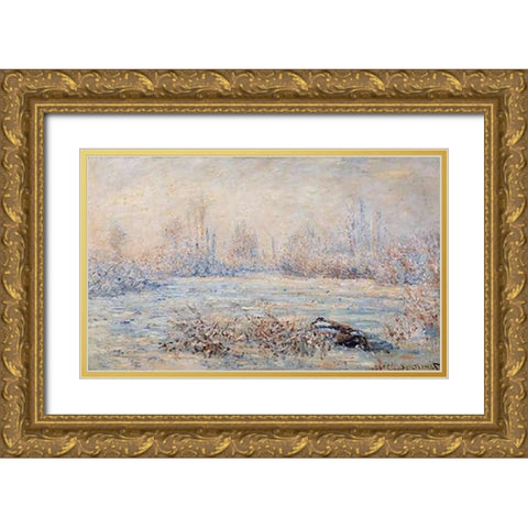 Frost 1880 Gold Ornate Wood Framed Art Print with Double Matting by Monet, Claude