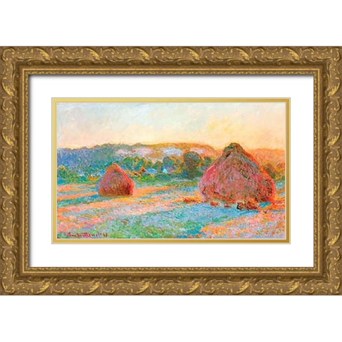 Haystacks End Of Summer Evening 1891 Gold Ornate Wood Framed Art Print with Double Matting by Monet, Claude