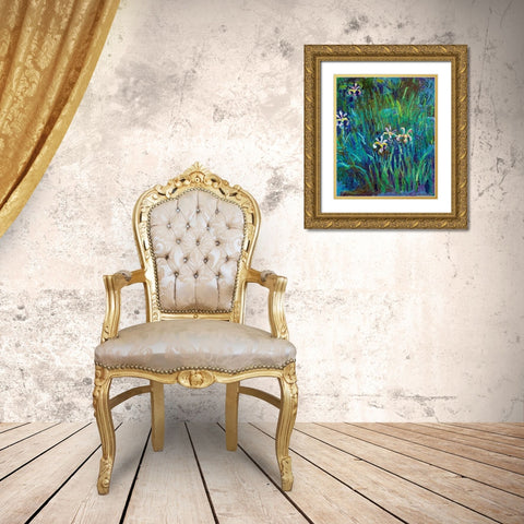 Irises 1914-1917 Gold Ornate Wood Framed Art Print with Double Matting by Monet, Claude
