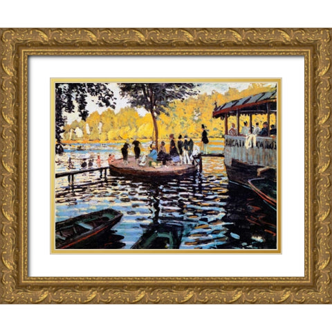 La Grenouillere The Frog Pond 1869 Gold Ornate Wood Framed Art Print with Double Matting by Monet, Claude