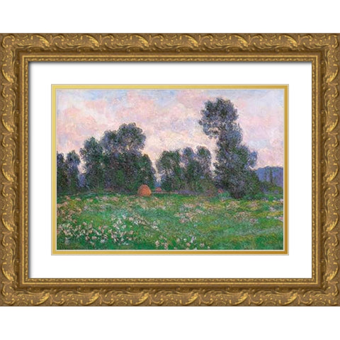 Meadow At Giverny 1890 Gold Ornate Wood Framed Art Print with Double Matting by Monet, Claude