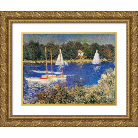 The Bassin At Argenteuil Gold Ornate Wood Framed Art Print with Double Matting by Monet, Claude