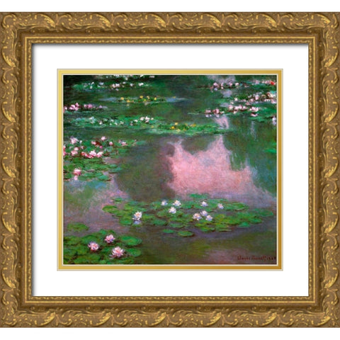 Nympheas 1905 Gold Ornate Wood Framed Art Print with Double Matting by Monet, Claude