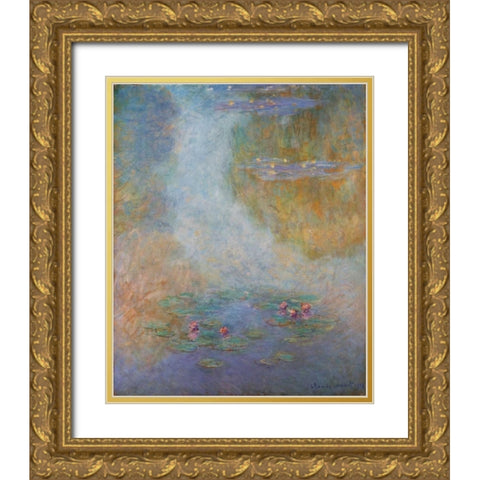 Nympheas 1908 Gold Ornate Wood Framed Art Print with Double Matting by Monet, Claude