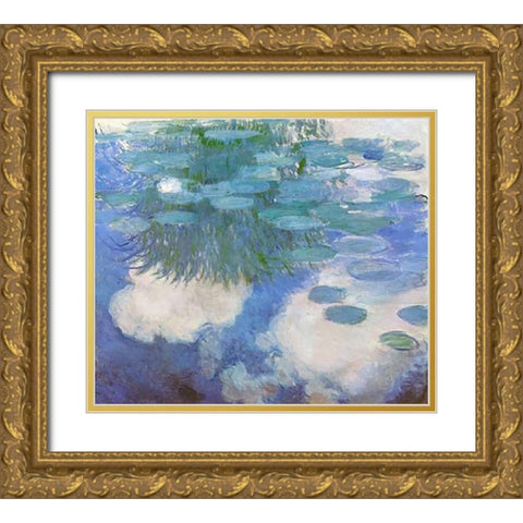 Nympheas 1914 Gold Ornate Wood Framed Art Print with Double Matting by Monet, Claude