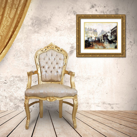 Pont De LEurope 1877 Gold Ornate Wood Framed Art Print with Double Matting by Monet, Claude