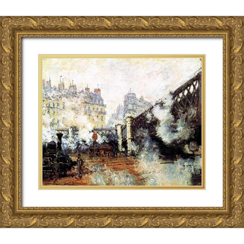 Pont De LEurope 1877 Gold Ornate Wood Framed Art Print with Double Matting by Monet, Claude