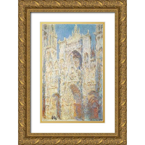 Rouen Cathedral West Facade Sunlight 1894 Gold Ornate Wood Framed Art Print with Double Matting by Monet, Claude
