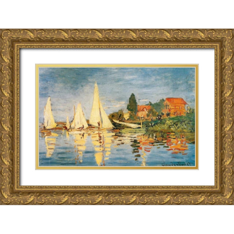 Sailboats At Argenteuil Gold Ornate Wood Framed Art Print with Double Matting by Monet, Claude