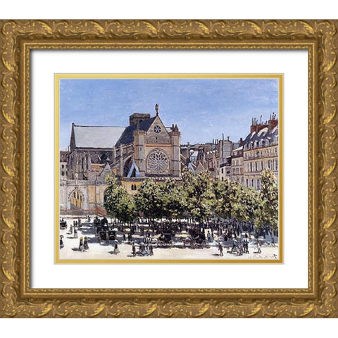 Saint-Germain-LAuxerrois 1866 Gold Ornate Wood Framed Art Print with Double Matting by Monet, Claude