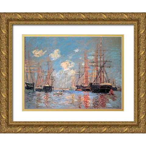 Seascape The Port Of Amsterdam 1874 Gold Ornate Wood Framed Art Print with Double Matting by Monet, Claude
