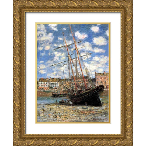 Ship Aground 1881 Gold Ornate Wood Framed Art Print with Double Matting by Monet, Claude