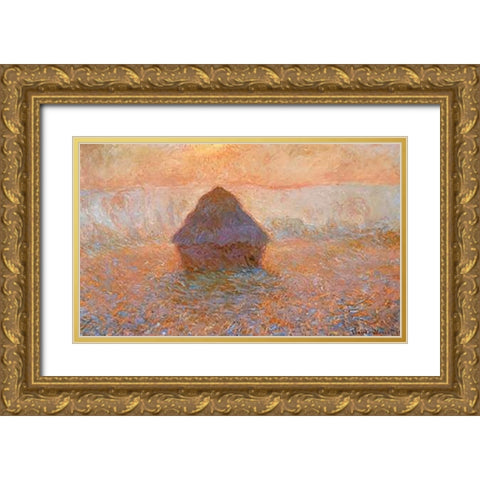 Stack Of Wheat Sun In The Mist 1891 Gold Ornate Wood Framed Art Print with Double Matting by Monet, Claude