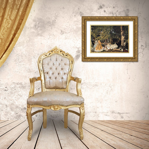 Study For The Picnic Lunch 1865 Gold Ornate Wood Framed Art Print with Double Matting by Monet, Claude