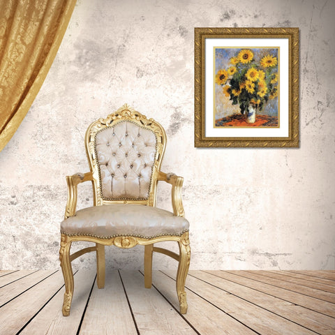 Bouquet of Sunflowers, 1880 Gold Ornate Wood Framed Art Print with Double Matting by Monet, Claude