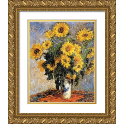 Bouquet of Sunflowers, 1880 Gold Ornate Wood Framed Art Print with Double Matting by Monet, Claude