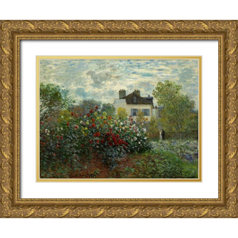 The Artists Garden At Argenteuil Gold Ornate Wood Framed Art Print with Double Matting by Monet, Claude